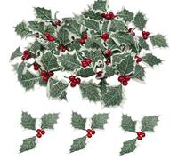 SAIIURV 36 Piezas Bayas de Acebo con Hojas, Flores de Bayas Rojas de Navidad Hojas de Acebo Artificiales Holly Berry para Decoracion de Caja Arreglos de Guirnaldas (Verde)
