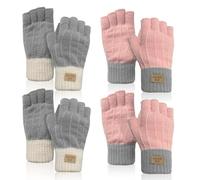 SAIIURV 4 pares Guantes sin dedos para mujer, guantes térmicos de punto de medio dedo para invierno, mecanografía, actividades al aire libre, correr y esquiar