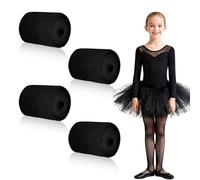 SAIIURV 4 Pares Medias de Red Negras para Niña (FR/ES, Letras, Talla única, Regular, Regular, Negro)