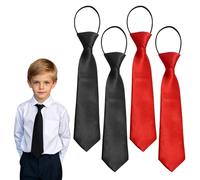 SAIIURV 4 Piezas Corbata Pre-Atada para Niño, Corbata Negra Niño, Corbata Pre-atada con Aire de Seda y con Elástico Brillado, Corbata de Color Sólido para Escolar Uniforme Boda Fiesta (Negro, Rojo)