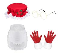 SAIIURV 4 Piezas Disfraz de Papa Noel Mujer Disfraz Mama Noel Mujer Gorro Navideño Delantal Navidad Guantes Gafas para Navidad Carnaval Fiesta(4 Piezas)