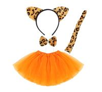SAIIURV 4 Piezas Disfraz de Tigre para Niñas Niños, Conjunto de Disfraces de Leopardas Orejas Diadema Pajarita Cola Falda Halloween Accesorios de Disfraz de Animal para Carnaval Fiesta Cosplay