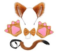 SAIIURV 4 Piezas Disfraz de Zorro para Niños Adultos, Orejas de Zorro Larga Cola Zorro Guantes Pajarita, Disfraces de Animales Cosplay Accesorios para Halloween Carnaval Fiesta Disfraces (Zorro)