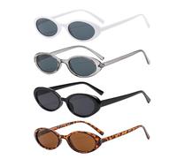 SAIIURV 4 Piezas Gafas de Sol Ovaladas para Mujer, Clásicas Vintage 90s Marco Pequeñas Gafas de Moda Estrecho Lentes de Sol de Gato Sunglasses Streetwear para Fiesta Festivales Conducción