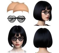 SAIIURV 4 piezas Negro Peluca Bob Recta Corta Peluca de Anime Cosplay Sintética Mujer Niñas para Cosplay Fiesta Diario Halloween Carnaval peluca (Negro)