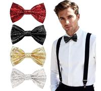 SAIIURV 4 Piezas Pajarita con Purpurina para Hombre, Pajarita Brillante Pajarita Ajustable Preanudada, Corbata Lentejuelas, Corbata Brillantes para Carnaval Fiestas Rave, Jazz y Baile Boda