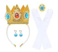 SAIIURV 4 Piezas Princesa Vestir Accesorios Conjunto De Princesa Peach Corona/Pendientes/Guantes/Broche, PrincesaPeach Disfraz Accesorios Para Mujeres Niñas Carnaval Halloween Cosplay (Multicolor)