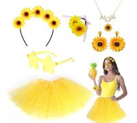SAIIURV 6 Piezas Disfraz de Girasol Mujer, Falda de tul Amarilla, Diadema Flores Girasoles, Girasol Collar Pendientes, Girasoles Ornamental Accesorios para Carnaval Fiesta Temática Cosplay (Amarillo)