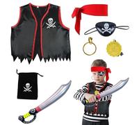 SAIIURV 7 Piezas Juego de Accesorios para Disfraz Pirata con Parche Espada Billetera Negra, Conjunto de Accesorios Pirata Niños para Fiesta Disfraces Halloween Cosplay Carnaval Fiesta (Multicolor)