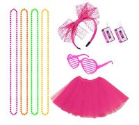 SAIIURV 8 Piezas 80s Accesorios de Traje, Tutu, Diadema, Pendientes, Collar, 80 años Disfraz Mujer Neón, Accesorios de Traje de Vestido para Años 80 Disfraces Fiestas Neon, Party Cosplay (Multicolor)