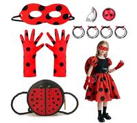 SAIIURV 8 Piezas Ladybug Disfraz Ladybug Niña, Lady Bug Máscaras Guantes Bolsa Gomas Pelo Pendientes, Mariquita Escarabajo Ropa Accesorios, Ladybug Juguetes De Rol Disfraces Niña (Rojo, Negro)