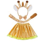 SAIIURV Conjunto de disfraz de jirafa de 4 piezas para niños, disfraz de jirafa para niñas, diadema, pajarita, cola, falda, disfraz de jirafa para niños, disfraces de animales para fiestas