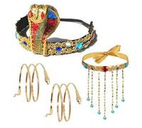 SAIIURV - Juego de 4 accesorios de disfraz egipcio egipcio para mujer, diadema, collar, pompón con cuentas egipcias, pulseras de serpiente, accesorios Cleopatra para Halloween, carnaval, fiesta, 20 cm