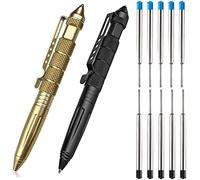 saijer Bolígrafo Táctico, 2 Pcs Negro Oro Aluminio Portátil con Carburo Rompecristales Multifunción Supervivencia Herramienta para Defensa Táctica con 10Pcs Recambio para Defensa Táctica