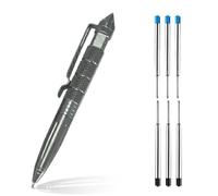 Saijer Bolígrafo Táctico de Aluminio - Autodefensa Multifunción Portátil con 6 Recambios - Regalo de Creatividad para Estudiantes, Profesores, Bomberos y Damas (Gris)