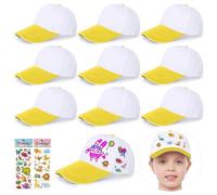 saijer Gorras De Béisbol Niños, 9 Piezas Gorras Infantiles para Pintar Gorra De Béisbol Infantil Blanca Sombreros para Colorear DIY Sombreros De Béisbol para Niños Blanco Gorras Casual Gorra Graffiti