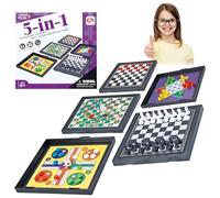 saijer Multifuncional Juego de Mesa,5 in 1 Parchis Magnetico Ludo Magnético Plegable de Viaje Mini Juego de Tablero Juego de Estrategia Clásico Portátil Ajedrez de Serpiente Ajedrez Volador Juego