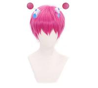Saiki Kusuo - Peluca de cosplay para disfraz de anime, la vida catastrófica de Psi Saiki K.cosplay pelucas cortas de pelo sintético rosa + gorro de peluca