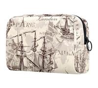 Sail Boat World Adventure - Bolsa de cosméticos para mujer, neceser de viaje, bolsa organizadora de maquillaje grande con cremallera, multicolor, 18.5x7.5x13cm/7.3x3x5.1in, Neceser