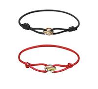 Sail Rope Ladies Bracelet Tricolor, pulsera de pareja de 2 piezas, pulsera de cuerda con anillo de acero inoxidable en plata, oro y oro rosa, pulseras de la amistad, pulseras ajustables（Negro + Rojo）