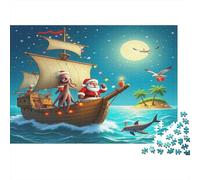 Sailboat Puzzle for The Whole Family Santa on Pirate Ship for Women, Gifts for Men Adults Kids 52x38cm 1000pcs