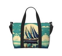 Sailboat Ship Landscape - Bolsa de gimnasio grande de 16 pulgadas, ligera, para viajes, deportes, hospital, Black, Talla única