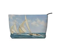Sailboat Ship Landscape - Bolsa de maquillaje de pana versátil con cremallera para uso diario y organizador de capacidad de viaje, Black, Talla única