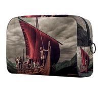 Sailboat Vikings - Bolsa de cosméticos para mujer, bolsa organizadora de maquillaje grande con cremallera, multicolor, 18.5x7.5x13cm/7.3x3x5.1in, Neceser