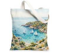 Sailboats - Bolsa de lona para mujer, acuarela costera, isla del océano, verano, azul, lavable, reutilizable, bolsa de mercado, ideas para viajes al aire libre, día de trabajo, lectura, 13 x 15