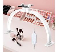 SAILESI Luz de media luna para escritorio de uñas, luz LED plegable de 29 pulgadas y 38 W con soporte para teléfono, luz de tecnología de uñas con 3 modos de color, 10 brillo, escritorio de uñas para