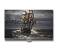 Sailing Ship in Storm - Tarjetero de bolsillo delgado portátil de metal para tarjetas de visita, organizador de tarjetas de crédito, cartera para tarjetas de crédito, funda para tarjetas de crédito,