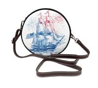 Sailing Ship With The American Flag - Bolso cruzado redondo de piel para mujer