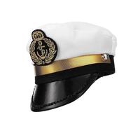 Sailor Hat Dog, White Captain Cosplay Hat, Adjustable Strap, Size About 13x9x4cm Ideal for Cat and Puppy Dress Up, Photo Props, Navy Halloween Costume Weight About 80g