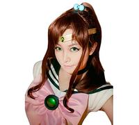 Sailor Moon Sailor Jupiter Kino Makoto Dark Brown Ponytail Heat Resistant Synthetic Hair Cosplay Costume Wig + Cap