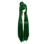 Sailor Pluto Meiou Setsuna Cosplay Wig Long Green With Detachable Bun Heat Resistant Synthetic Hair Wigs + Wig Cap