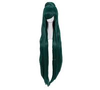 Sailor Pluto Meiou Setsuna Cosplay Wigs 100cm Long Dark Green Heat Resistant Synthetic Hair Wig + Wig Cap + A Bun