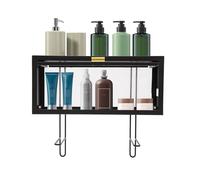 SailorMoon Estante de baño montado en la pared para inodoro, 40 x 15 x 18 cm, estante de pared negro con ganchos, estante de baño impermeable, decoración de pared, 3,5 kg, estante de pared de cocina
