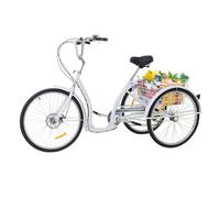 SailorMoon Triciclo de 26 pulgadas, 6 velocidades, para adultos, bicicleta de carga, ruedas modernas, para adultos, plegable, con cesta y cesta de la compra blanca, adecuada para mayores de 120 kg