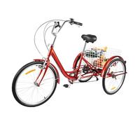 SailorMoon Triciclo para Adultos de 24 Pulgadas, 6 velocidades 3 Ruedas, Bicicleta para Adultos 3 Ruedas, triciclos, con Cesta para Personas Mayores y Mujeres, Altura Ajustable, Color Rojo