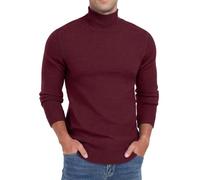 Sailwind - Jersey de punto para hombre, suéter de ajuste delgado, cuello alto básico, suéter de invierno para hombre, camiseta de manga larga casual, rojo vino, XL
