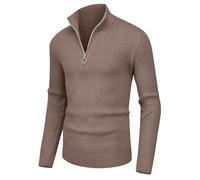 Sailwind Jersey para hombre con cremallera de 1/4, jersey de manga larga, suave, cozy acanalado, cuello de tortuga, cremallera de punto, suéter cálido para hombres, Color caqui oscuro., L