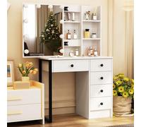 Saimeihome Tocador con iluminación y espejo, mesa de cosméticos regulable con cajones y estantes, tocador blanco para dormitorio 80 x 36 x 130 cm Dec36