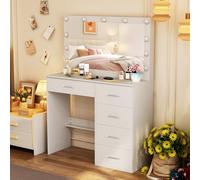 Saimeihome Tocador con iluminación y espejo, mesa de cosméticos regulable con cajones y estantes, tocador blanco para dormitorio 80 x 36 x 130 cm Dec50