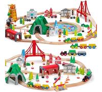 SainSmart Jr. Juego de Tren de Madera de 112 Piezas para niños pequeños, vías de Tren de Doble Cara, Compatible con Brio, Thomas, Melissa y Doug, Juguete de Madera niños y niñas