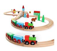 Sainsmart Jr. Train de madera para nios pequeos con vas de tren de doble lado se adapta a Brio Thomas Melissa y Doug Kids Wood Toy Train para 3 4