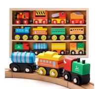 SainSmart Jr. Wooden Train Set 12 PCS - Train Toys with Storage Box, Magnetic Toy Trains Compatible with All Major Brands, Gift for Toddlers, Boys and Girls Aged 3+