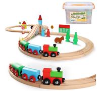 SainSmart Jr. Wooden Train Set for Toddler with Double-Side Train Tracks Fits Brio Thomas Melissa and Doug Kids Wood Toy Train for 3 4 5 Year Old B