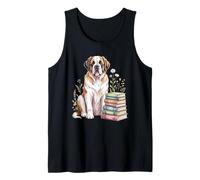 Saint Bernard Dog Bookworm Flowers Book Reading Books Camiseta sin Mangas