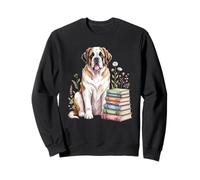 Saint Bernard Dog Bookworm Flowers Book Reading Books Sudadera