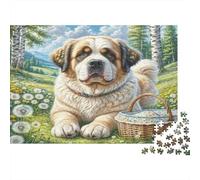 Saint Bernard Rompecabezas de Papel Grueso San Bernardo con Cesta en Prado de Margaritas, Actividad Relajante Apto para Principiantes 70x50cm/1000 Piezas